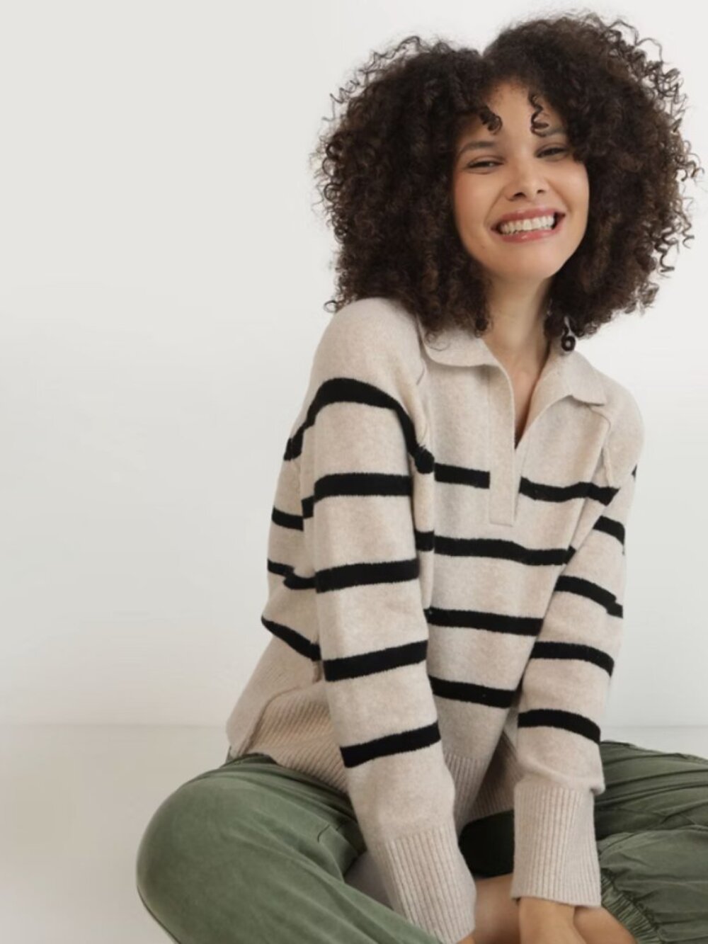 Aerie Polo Striped Oversized Sweater Women’s Size Small Beige